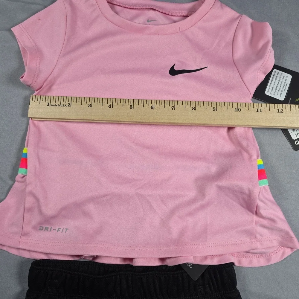 Nike Dri-Fit Little Girl's  2-Piece Graphic Tee & Short Set Pink Black 3T